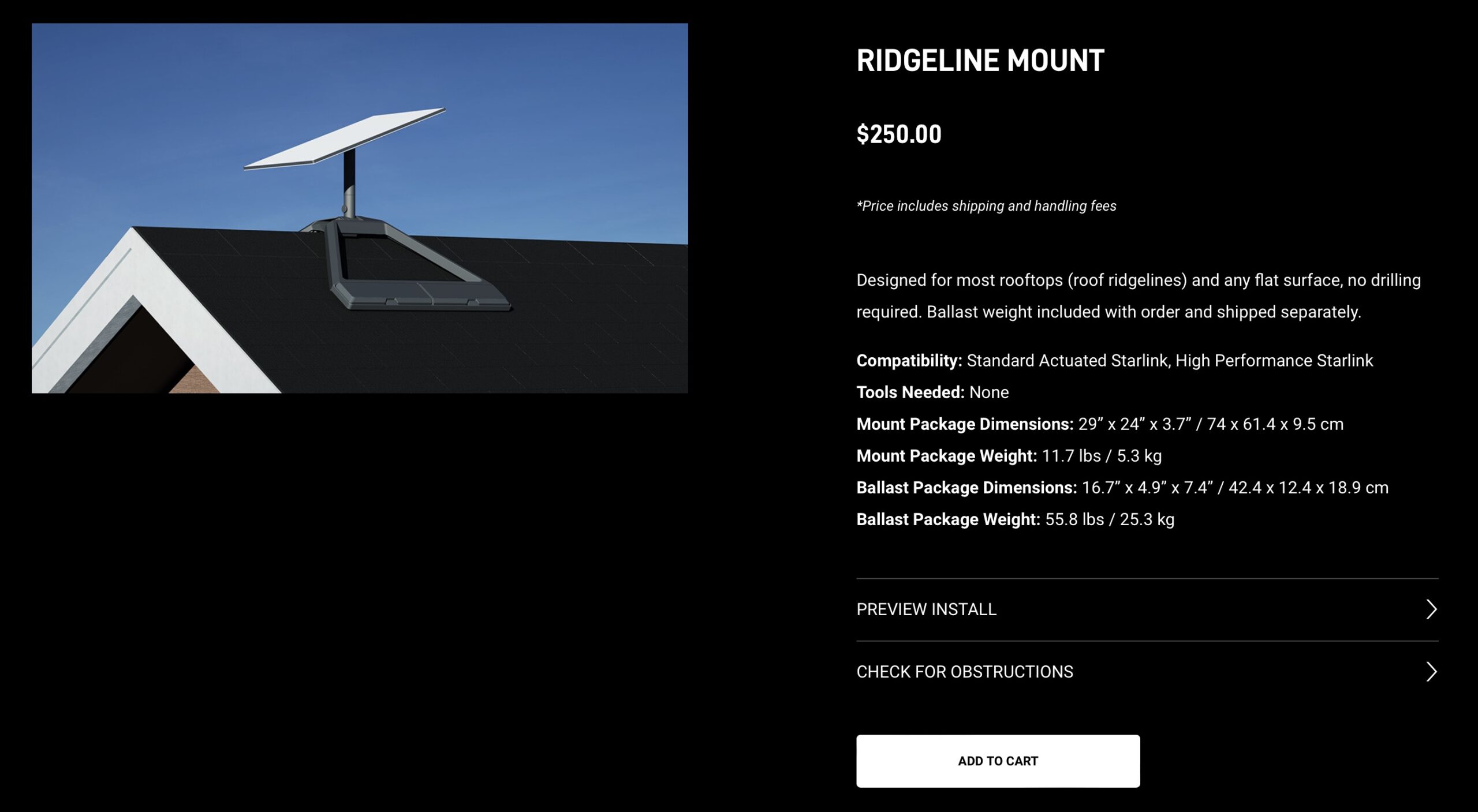 Starlink Gen 3 Ridgeline Mount product listing